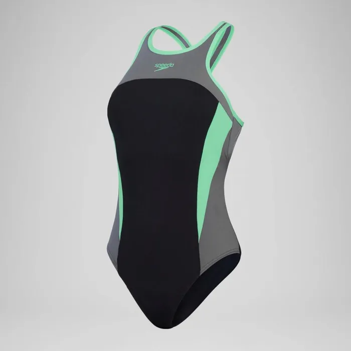 Women Swimming Costumes Speedo Women039s High Neck Splice Cross Back Swimsuit BlackGrey Women Swimming Costumes Speedo Women039s High Neck Splice Cross Back Swimsuit BlackGrey