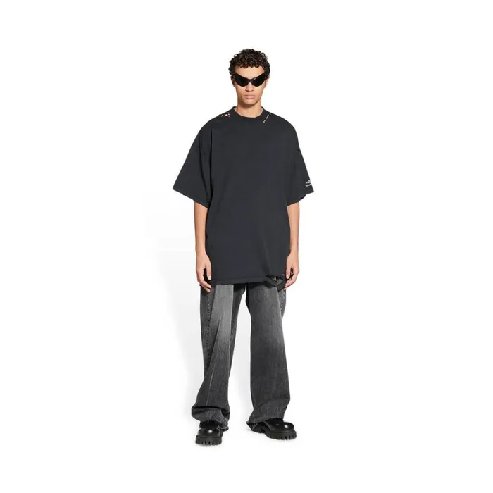 Women Tshirts Balenciaga 3b Sports Icon Repaired Tshirt Oversized In Black