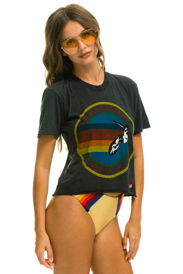 Women Tees Aviator Nation Haight Ashbury Boyfriend Tee 8211 Charcoal