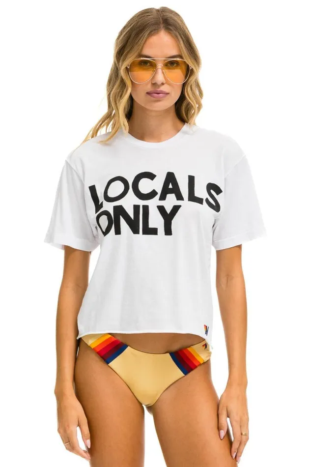 Women Tees Aviator Nation Locals Only Boyfriend Tee 8211 White