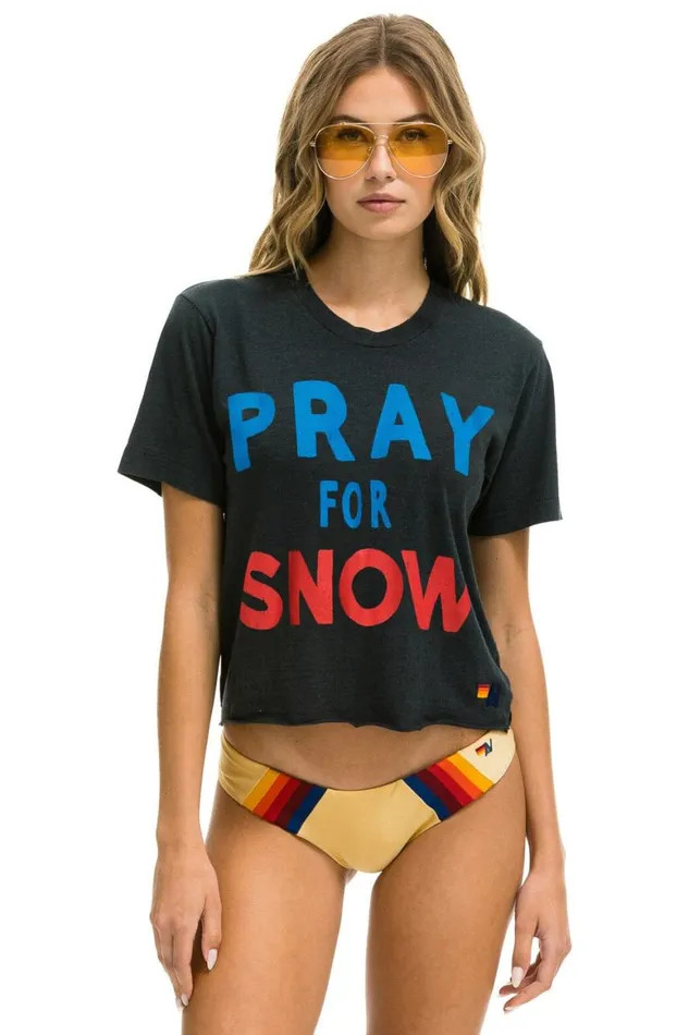 Women Tees Aviator Nation Pray For Snow Boyfriend Tee 8211 Charcoal