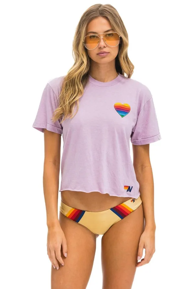Women Tees Aviator Nation Rainbow Heart Stitch Boyfriend Tee 8211 Mauve