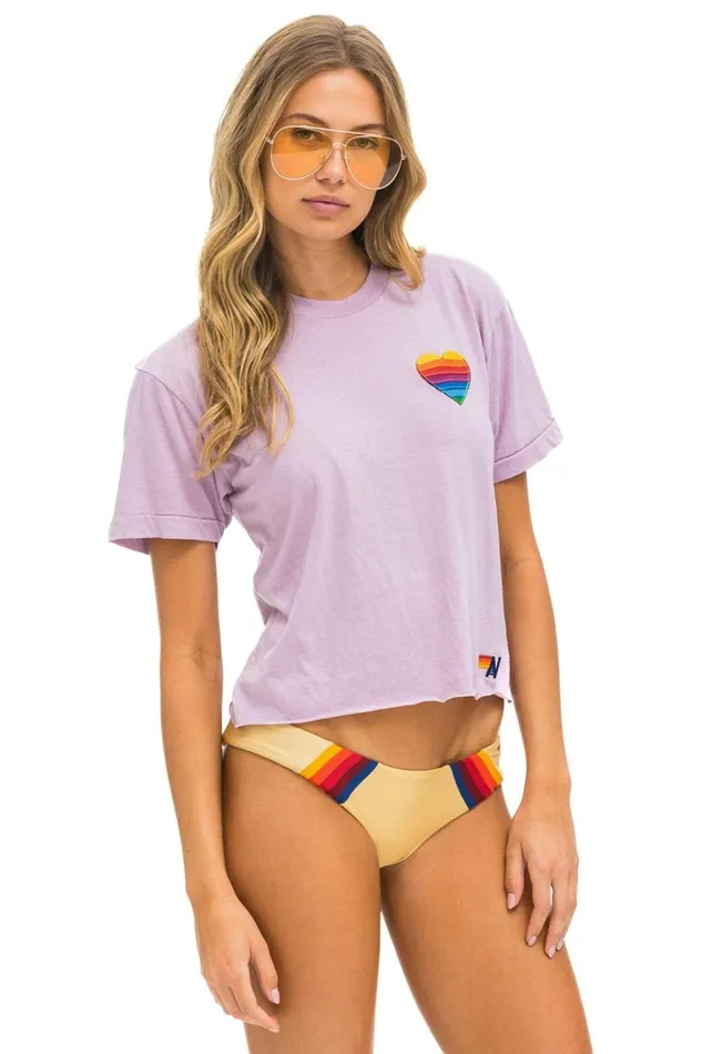 Women Tees Aviator Nation Rainbow Heart Stitch Boyfriend Tee 8211 Mauve