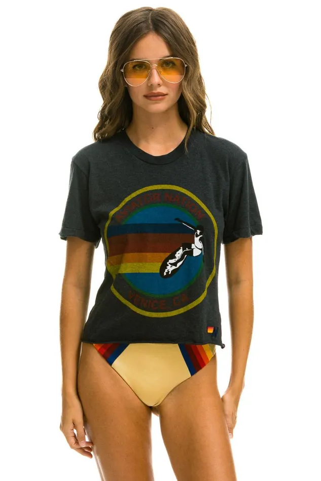 Women Tees Aviator Nation Signature Boyfriend Tee 8211 Charcoal