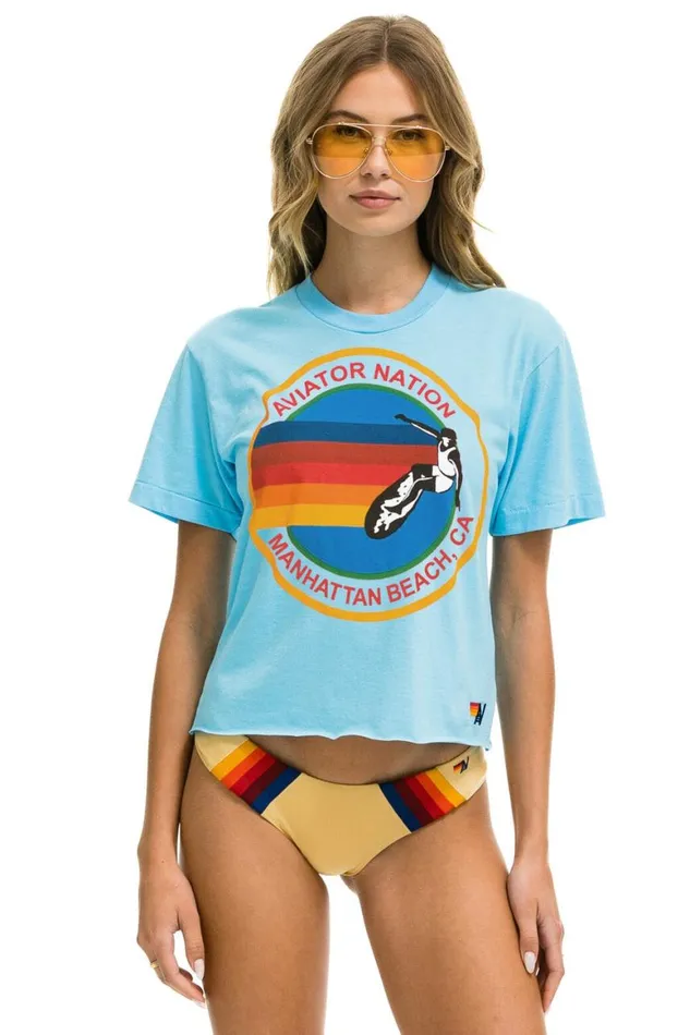 Women Tees Aviator Nation Signature Manhattan Beach Boyfriend Tee 8211 Sky