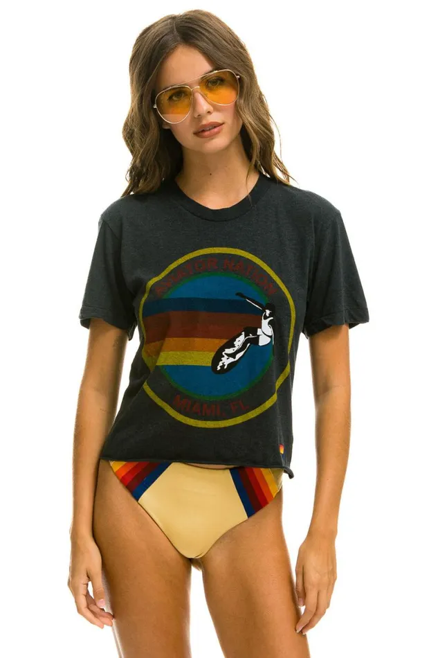 Women Tees Aviator Nation Signature Miami Boyfriend Tee 8211 Charcoal