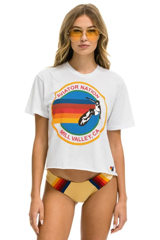 Women Tees Aviator Nation Signature Mill Valley Boyfriend Tee 8211 White