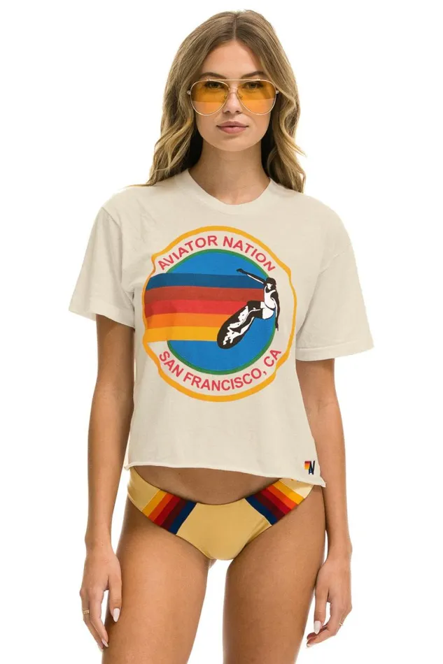 Women Tees Aviator Nation Signature Sf Boyfriend Tee 8211 Vintage White
