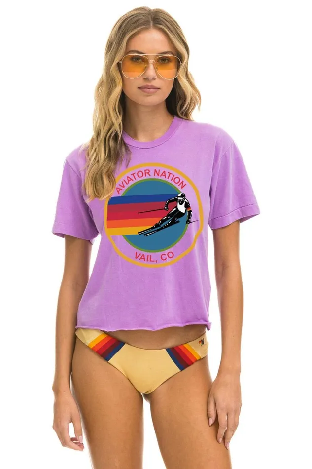 Women Tees Aviator Nation Signature Vail Boyfriend Tee 8211 Neon Purple