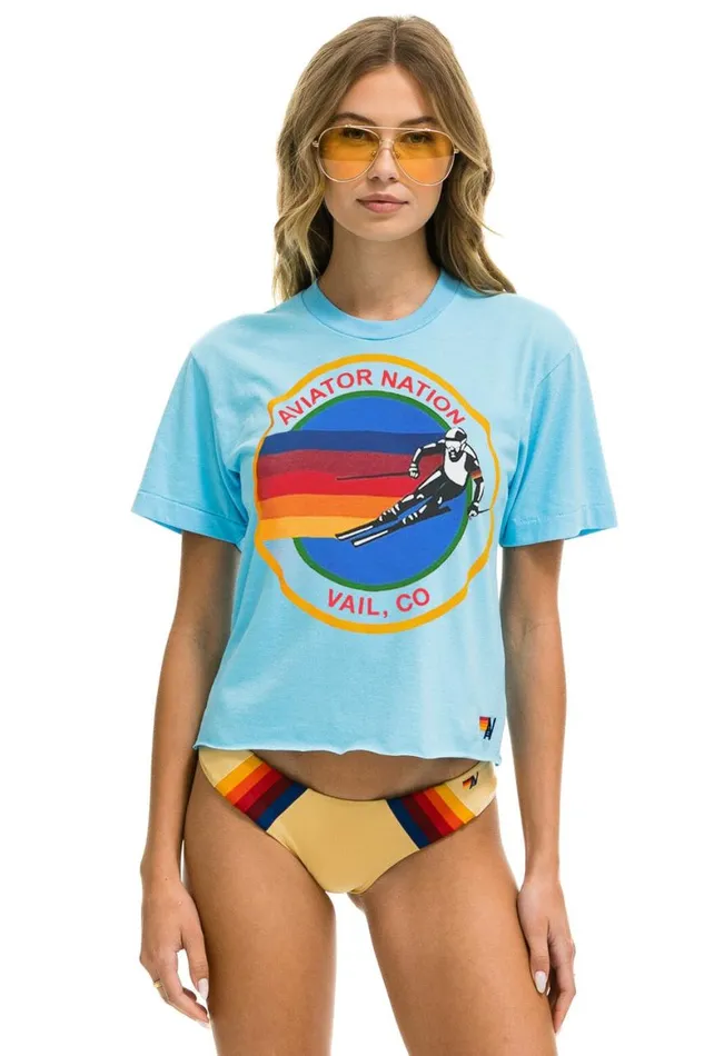 Women Tees Aviator Nation Signature Vail Boyfriend Tee 8211 Sky