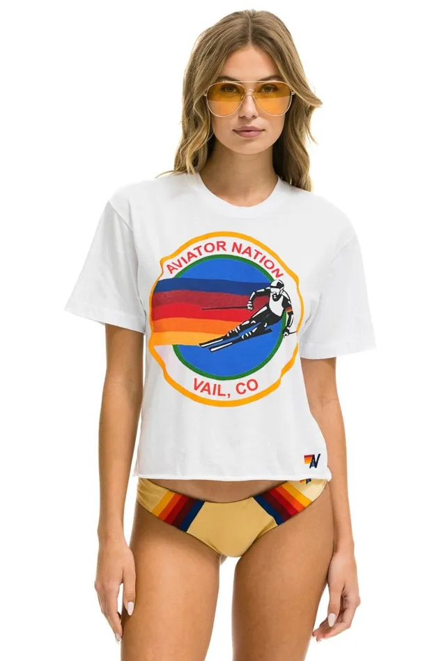 Women Tees Aviator Nation Signature Vail Boyfriend Tee 8211 White