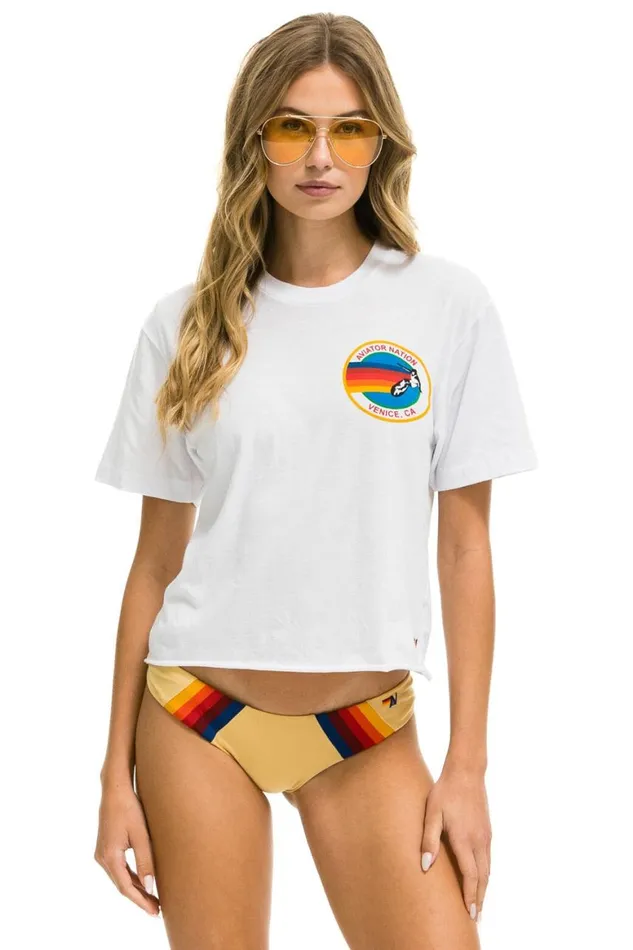 Women Tees Aviator Nation Small Logo Boyfriend Tee 8211 White