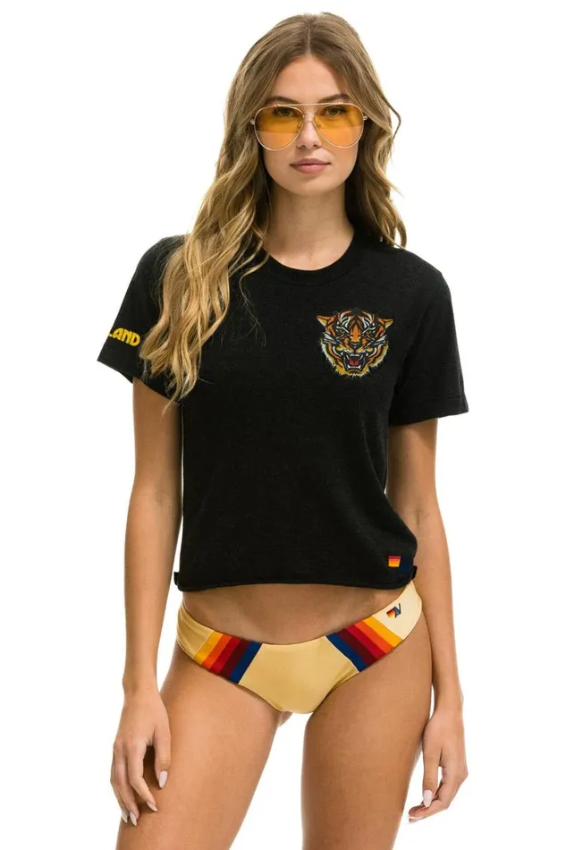 Women Tees Aviator Nation Tiger Print Boyfriend Tee 8211 Black