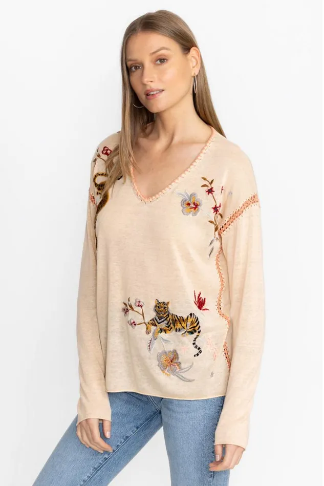 Women THE WHIPSTITCH VNECK PULLOVER Off White Johnny Was Tops
