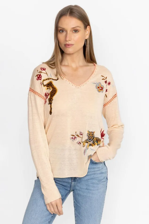 Women THE WHIPSTITCH VNECK PULLOVER Off White Johnny Was Tops