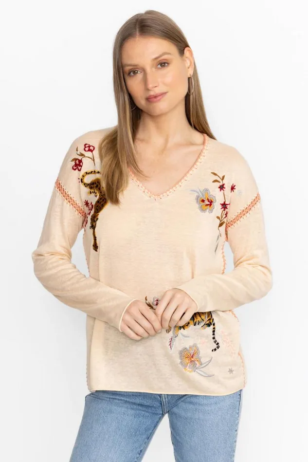Women THE WHIPSTITCH VNECK PULLOVER Off White Johnny Was Tops