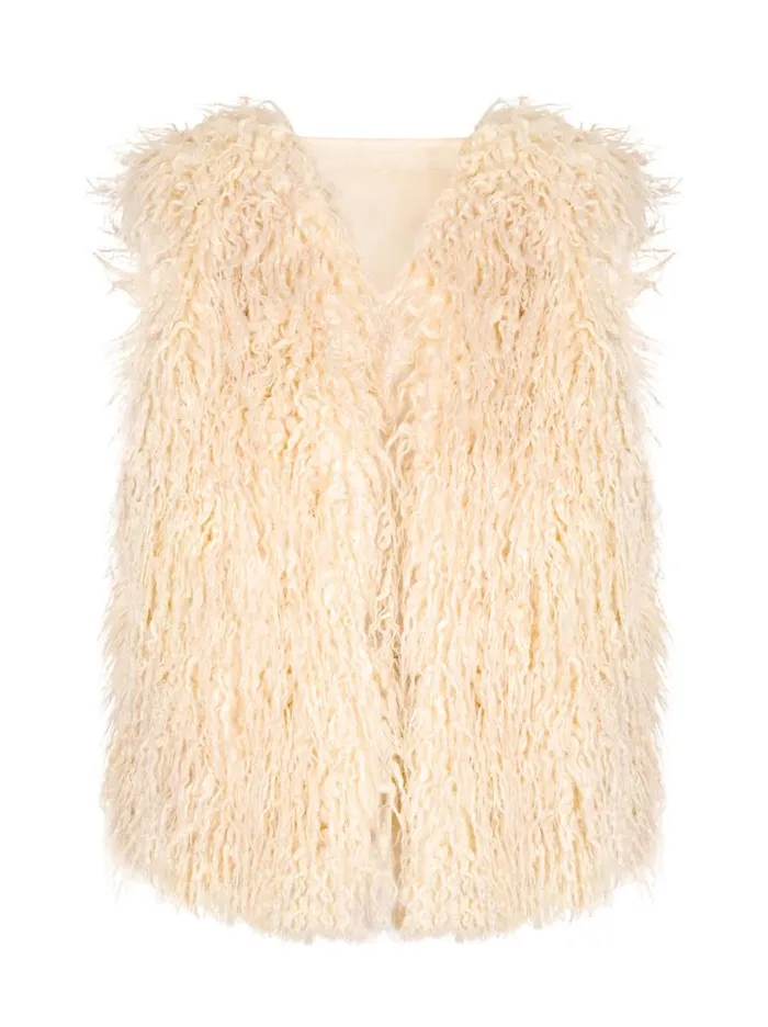 Women Tops and Tees Jessica Simpson Fur Vest In Gardenia