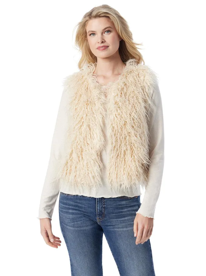 Women Tops and Tees Jessica Simpson Fur Vest In Gardenia
