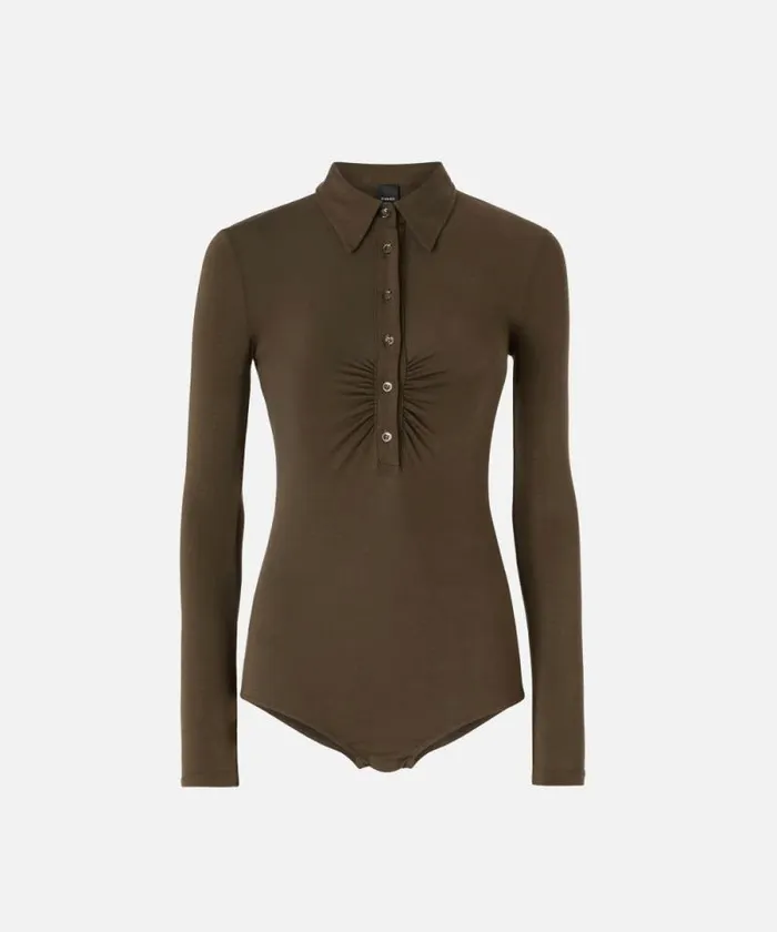 Women Topwear Pinko Longsleeved Polo Bodysuit In Modal Jersey Beech Green Women Topwear Pinko Longsleeved Polo Bodysuit In Modal Jersey Beech Green