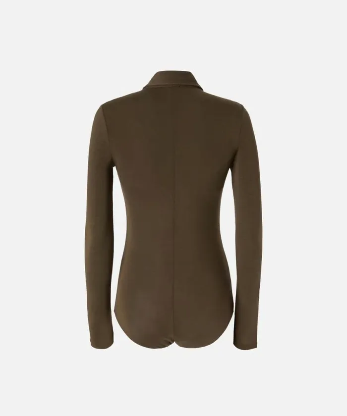 Women Topwear Pinko Longsleeved Polo Bodysuit In Modal Jersey Beech Green Women Topwear Pinko Longsleeved Polo Bodysuit In Modal Jersey Beech Green