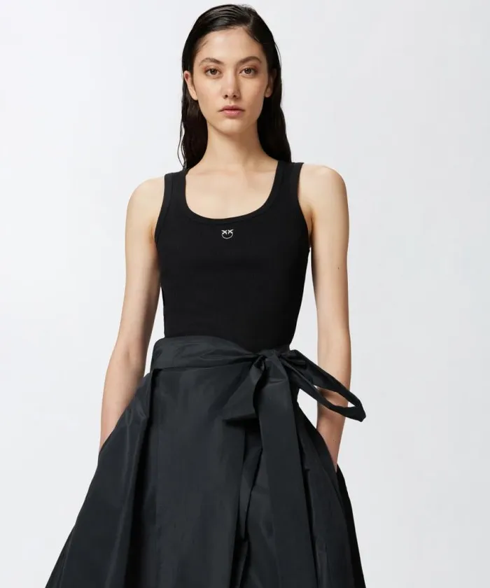 Women Topwear Pinko Ribbed Vest Top With Birds Logo Limo Black