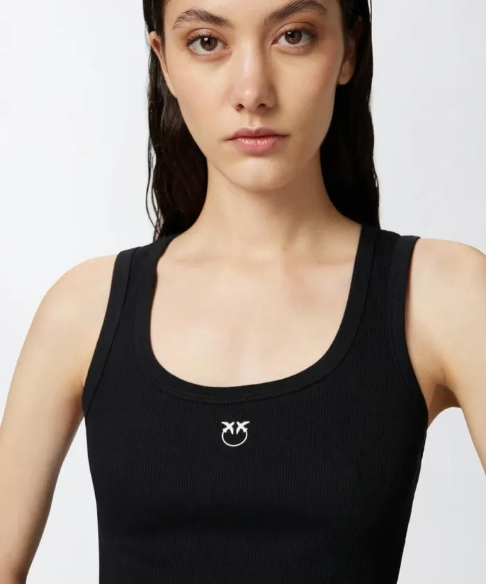 Women Topwear Pinko Ribbed Vest Top With Birds Logo Limo Black