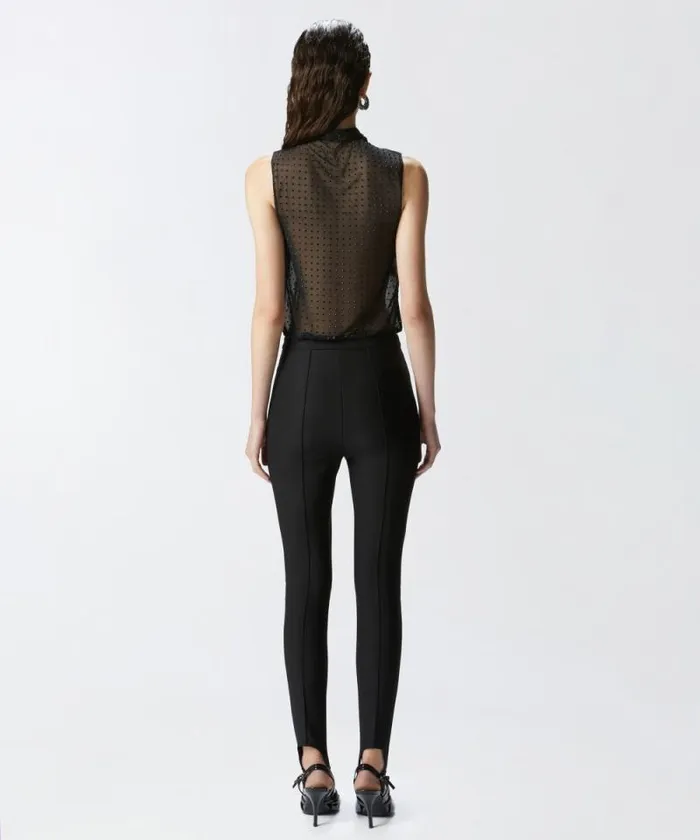 Women Topwear Pinko Sleeveless Tulle Top With Rhinestones Limo Black