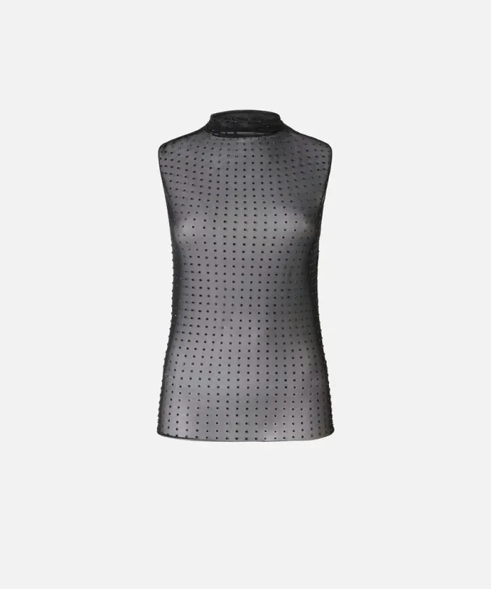 Women Topwear Pinko Sleeveless Tulle Top With Rhinestones Limo Black