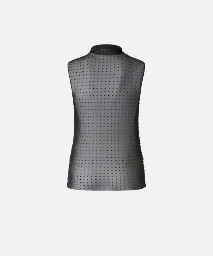Women Topwear Pinko Sleeveless Tulle Top With Rhinestones Limo Black