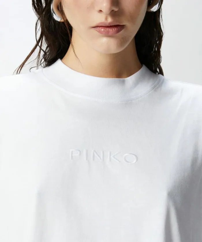 Women Topwear Pinko Tshirt Cropped Con Logo Ricamato Bright White Women Topwear Pinko Tshirt Cropped Con Logo Ricamato Bright White