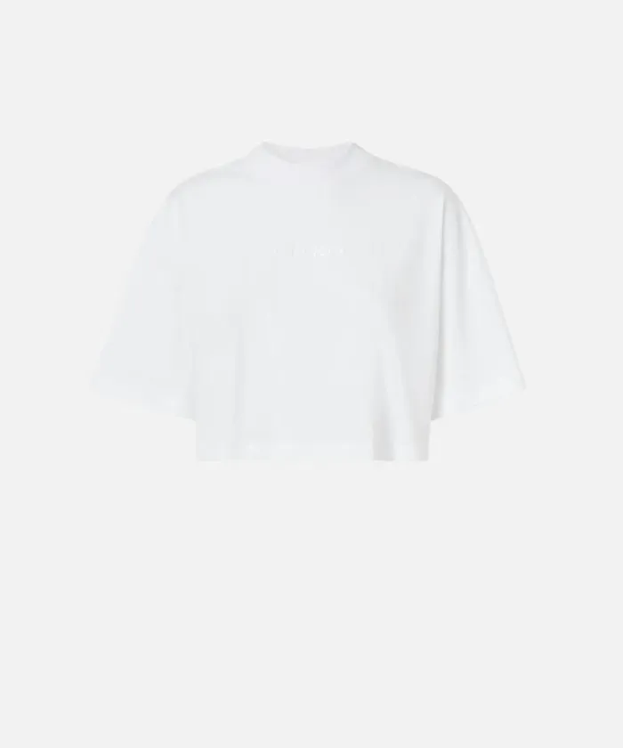 Women Topwear Pinko Tshirt Cropped Con Logo Ricamato Bright White Women Topwear Pinko Tshirt Cropped Con Logo Ricamato Bright White