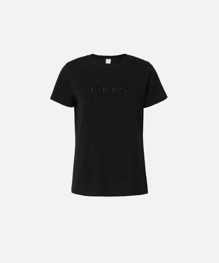 Women Topwear Pinko Tshirt Embroidered Logo Effect Limo Black Women Topwear Pinko Tshirt Embroidered Logo Effect Limo Black
