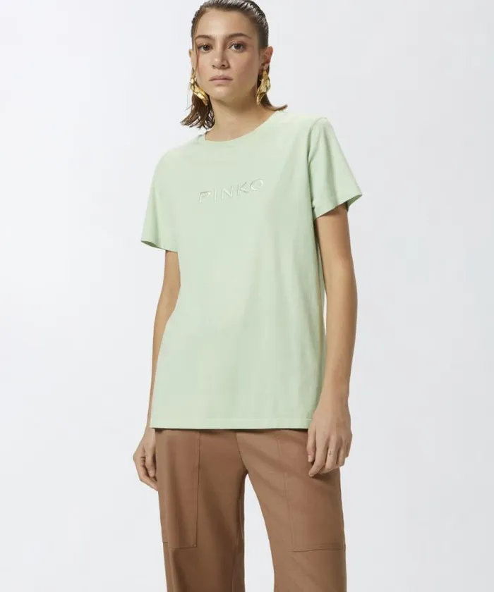 Women Topwear Pinko Tshirt Embroidered Logo Effect Mist