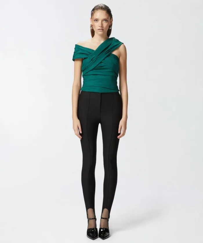 Women Topwear Pinko Taffeta Crop Top With Crossover Dark Bottle Green