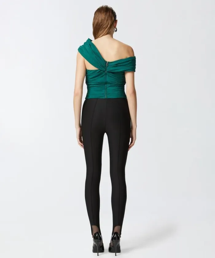 Women Topwear Pinko Taffeta Crop Top With Crossover Dark Bottle Green
