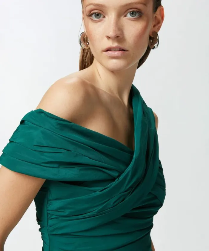 Women Topwear Pinko Taffeta Crop Top With Crossover Dark Bottle Green