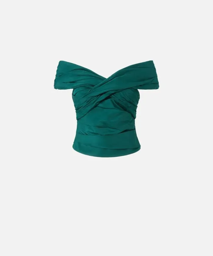 Women Topwear Pinko Taffeta Crop Top With Crossover Dark Bottle Green