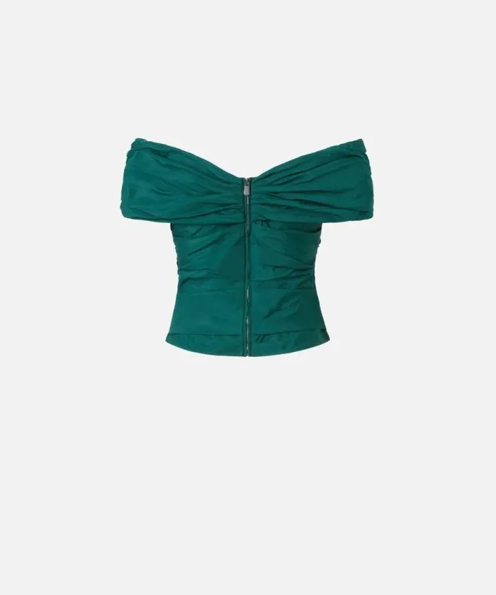 Women Topwear Pinko Taffeta Crop Top With Crossover Dark Bottle Green