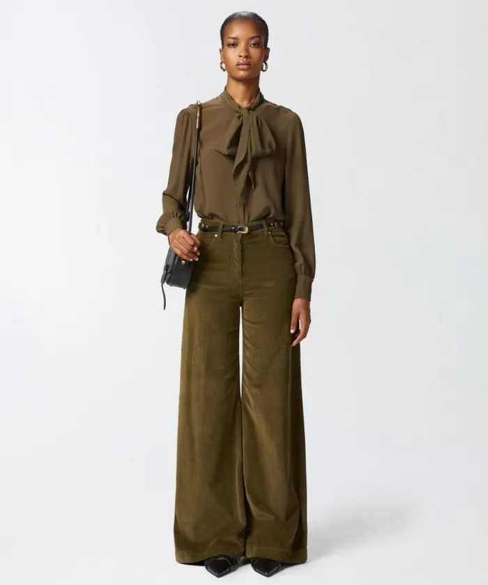 Women Trousers Pinko Corduroy Palazzo Trousers Dark Olive Green