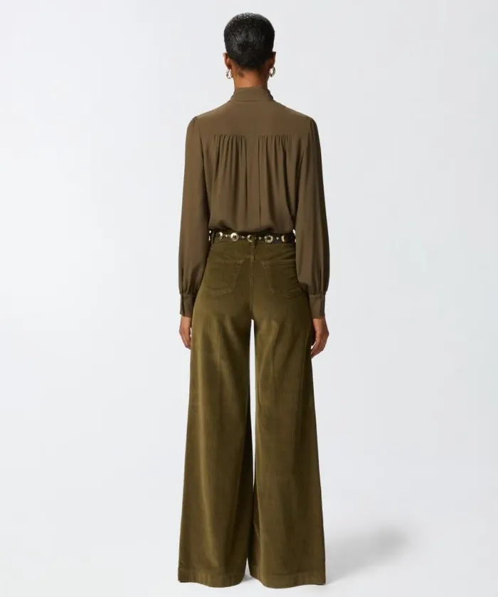 Women Trousers Pinko Corduroy Palazzo Trousers Dark Olive Green Women Trousers Pinko Corduroy Palazzo Trousers Dark Olive Green