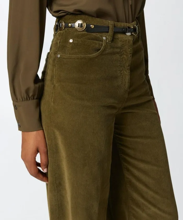 Women Trousers Pinko Corduroy Palazzo Trousers Dark Olive Green Women Trousers Pinko Corduroy Palazzo Trousers Dark Olive Green