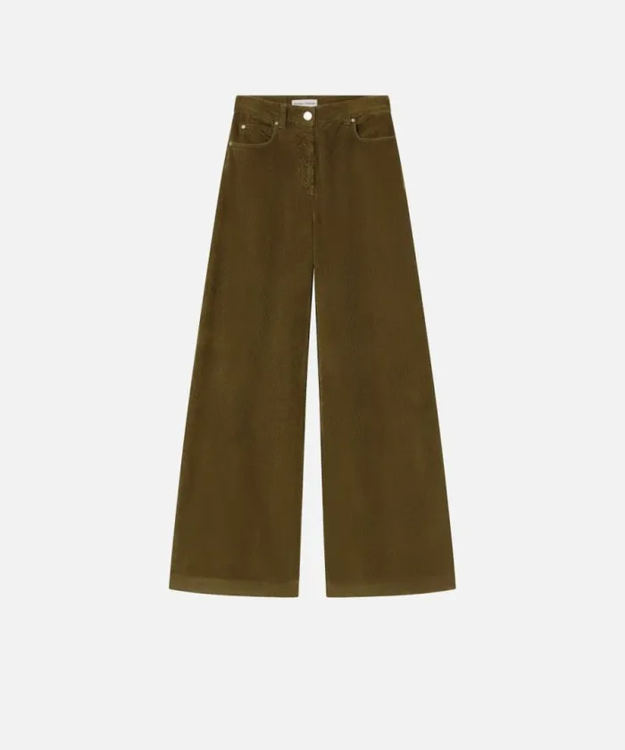 Women Trousers Pinko Corduroy Palazzo Trousers Dark Olive Green Women Trousers Pinko Corduroy Palazzo Trousers Dark Olive Green