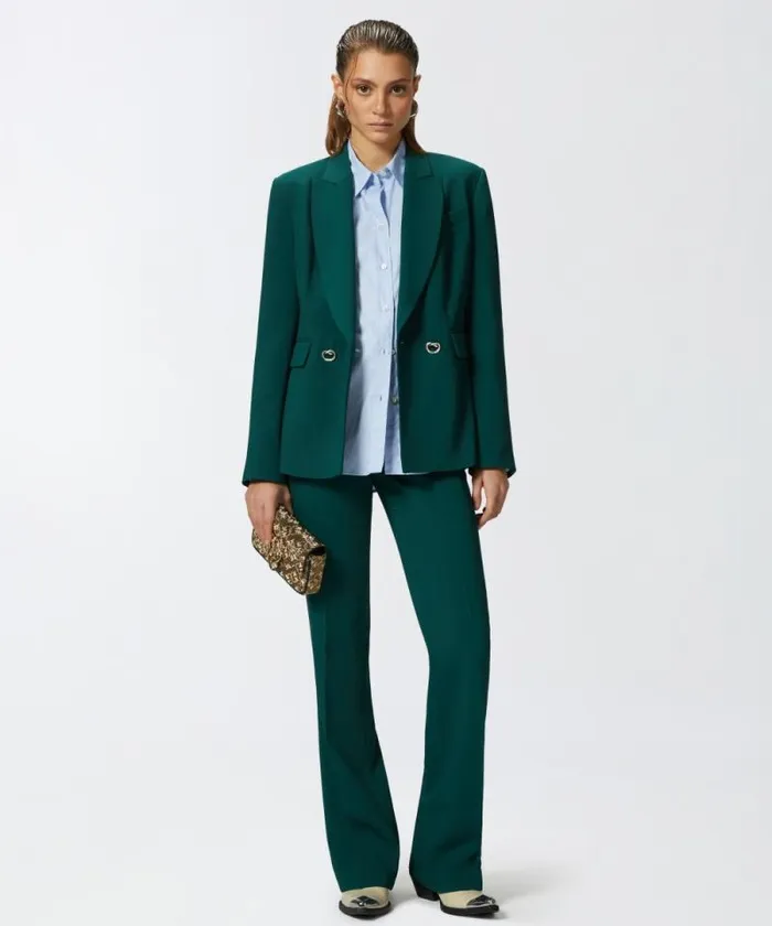 Women Trousers Pinko Highwaist Trousers In Technical Cady Dark Bottle Green