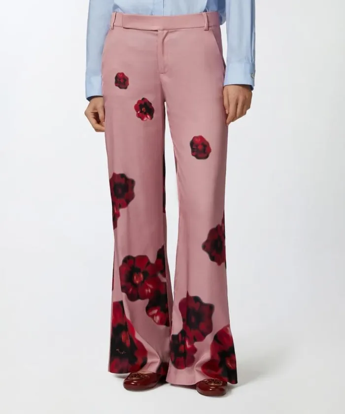 Women Trousers Pinko Satin Trousers With Floral Print Pinkred Women Trousers Pinko Satin Trousers With Floral Print Pinkred