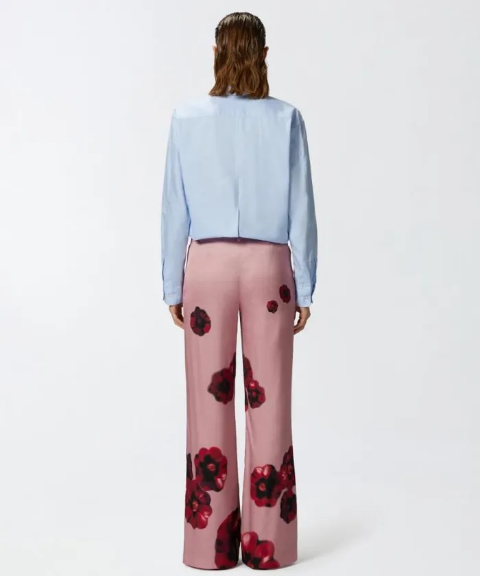 Women Trousers Pinko Satin Trousers With Floral Print Pinkred Women Trousers Pinko Satin Trousers With Floral Print Pinkred