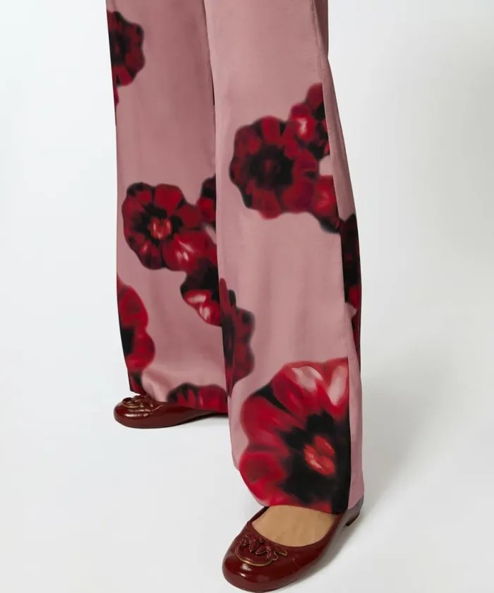 Women Trousers Pinko Satin Trousers With Floral Print Pinkred Women Trousers Pinko Satin Trousers With Floral Print Pinkred