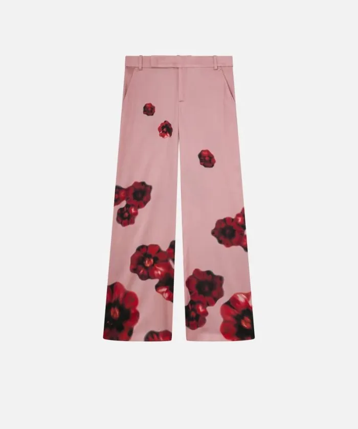 Women Trousers Pinko Satin Trousers With Floral Print Pinkred Women Trousers Pinko Satin Trousers With Floral Print Pinkred