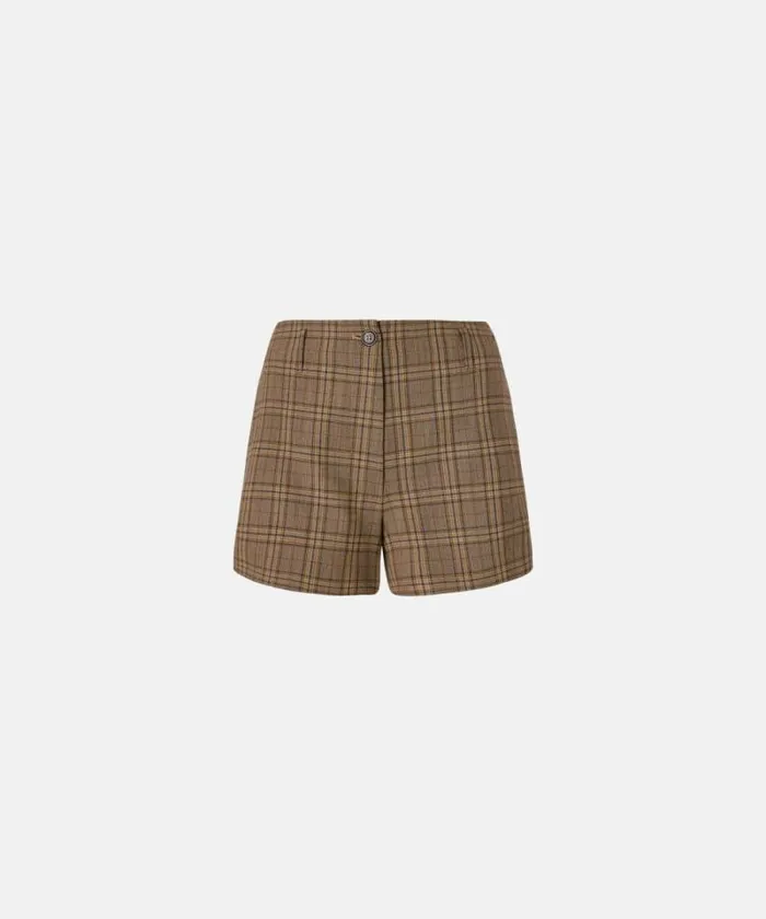 Women Trousers Pinko Wideleg Check Shorts Brown Camel