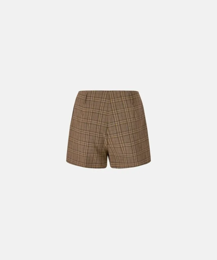 Women Trousers Pinko Wideleg Check Shorts Brown Camel