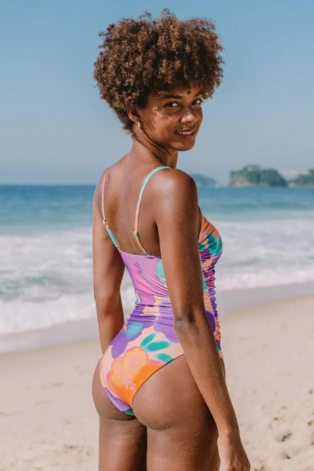 Women Tummy Control Swimsuits Cupshe Lush Garden Round Neck Shirred Front One Piece Swimsuit Multicolor